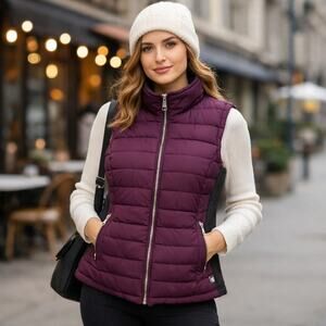 Calvin Klein Purple Puffer Vest Quilted Vest Stretch Side Panels Women's Small